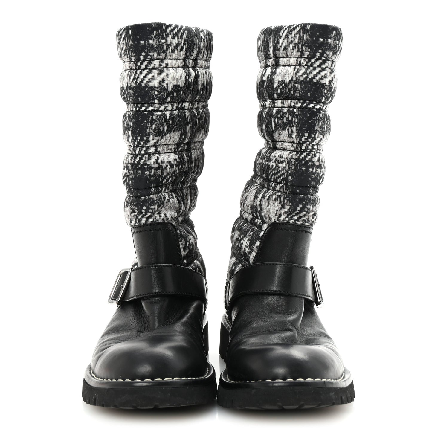 Calfskin Tweed Nylon Printed Boots 38 Black