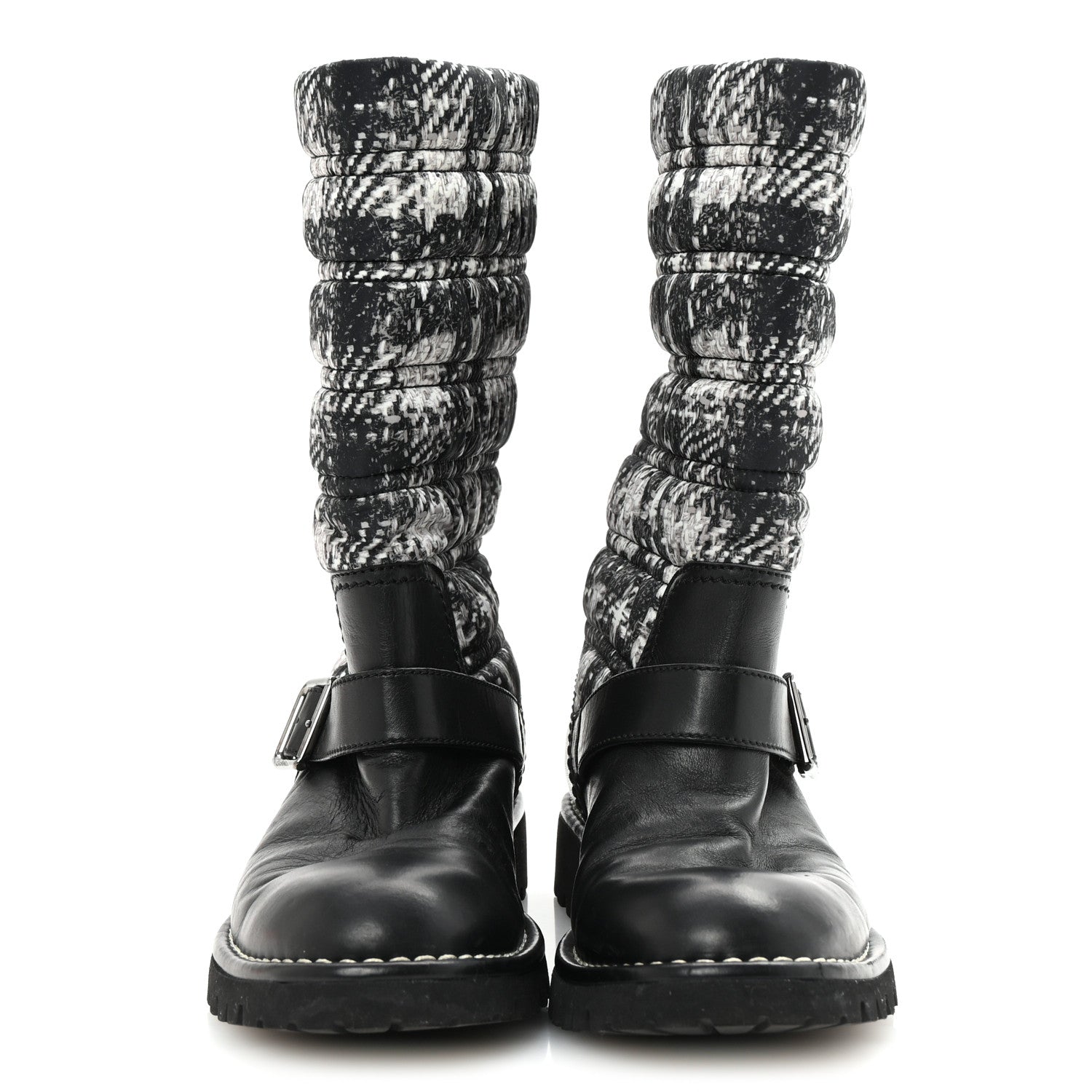 Chanel Calfskin Tweed Nylon Printed Boots 38 Black 3 of 8