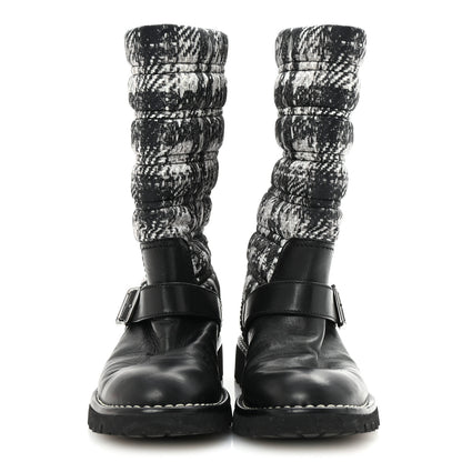 Chanel Calfskin Tweed Nylon Printed Boots 38 Black 3 of 8