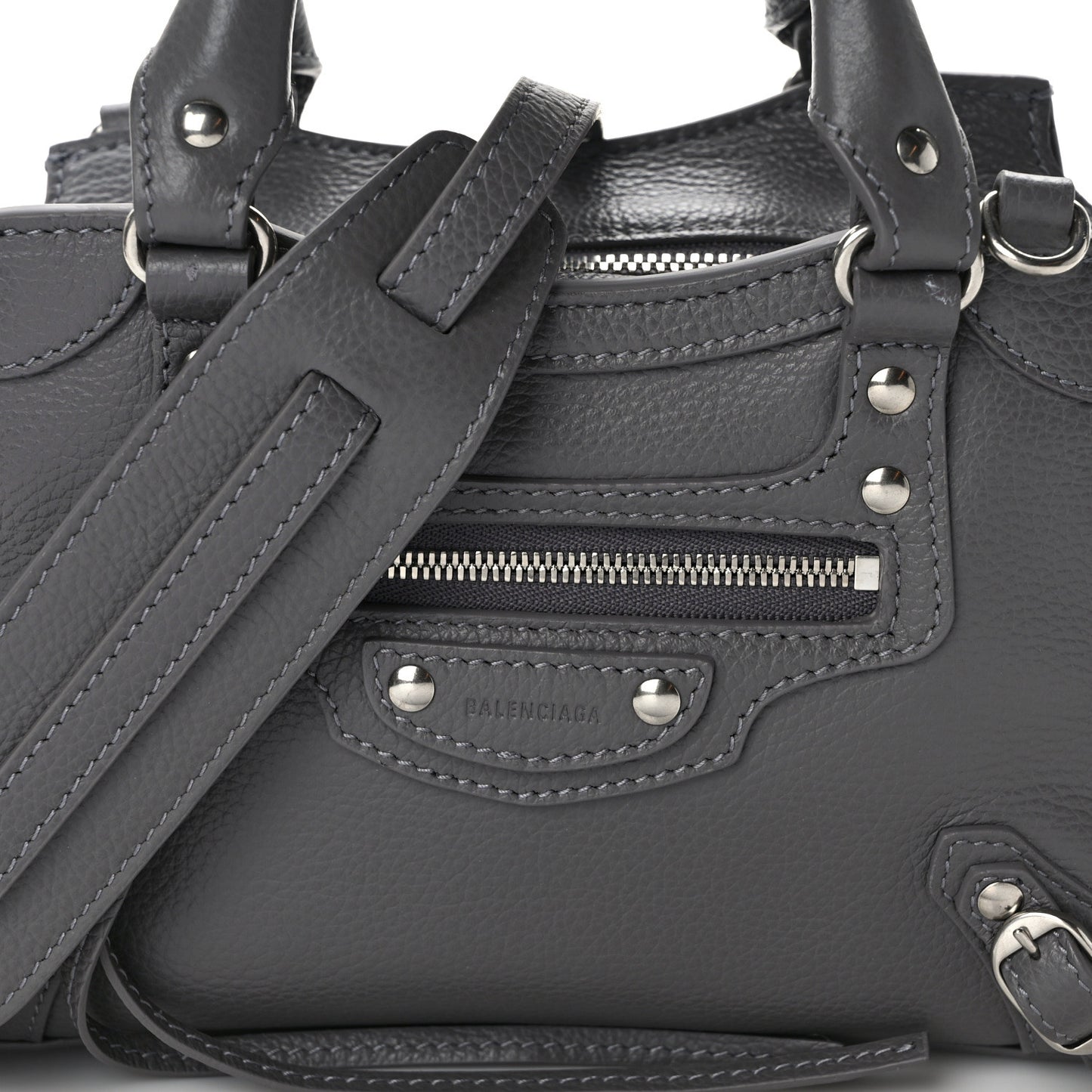 Grained Calfskin Neo Classic Silver Hardware Mini City Dark Grey