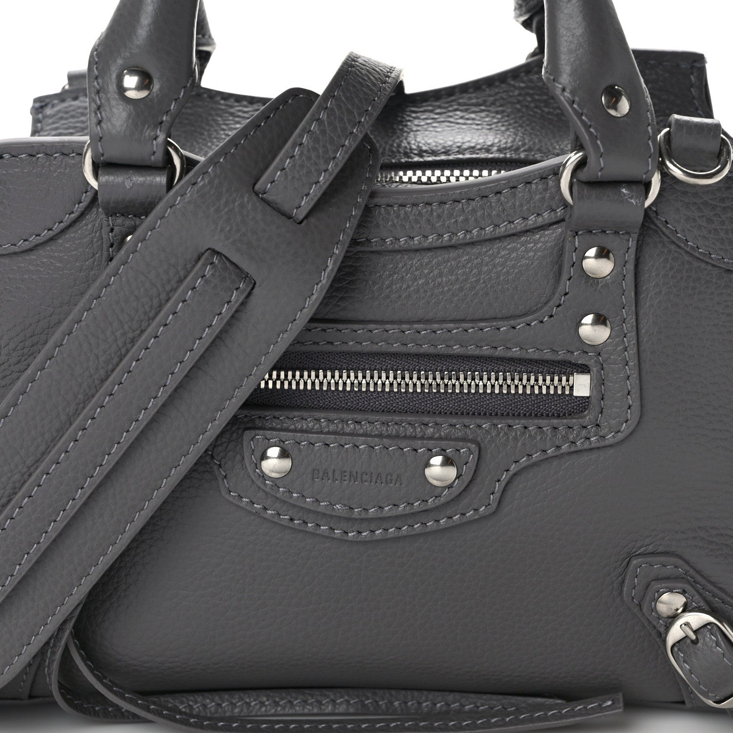 Balenciaga Grained Calfskin Neo Classic Silver Hardware Mini City Dark Grey 7 of 11