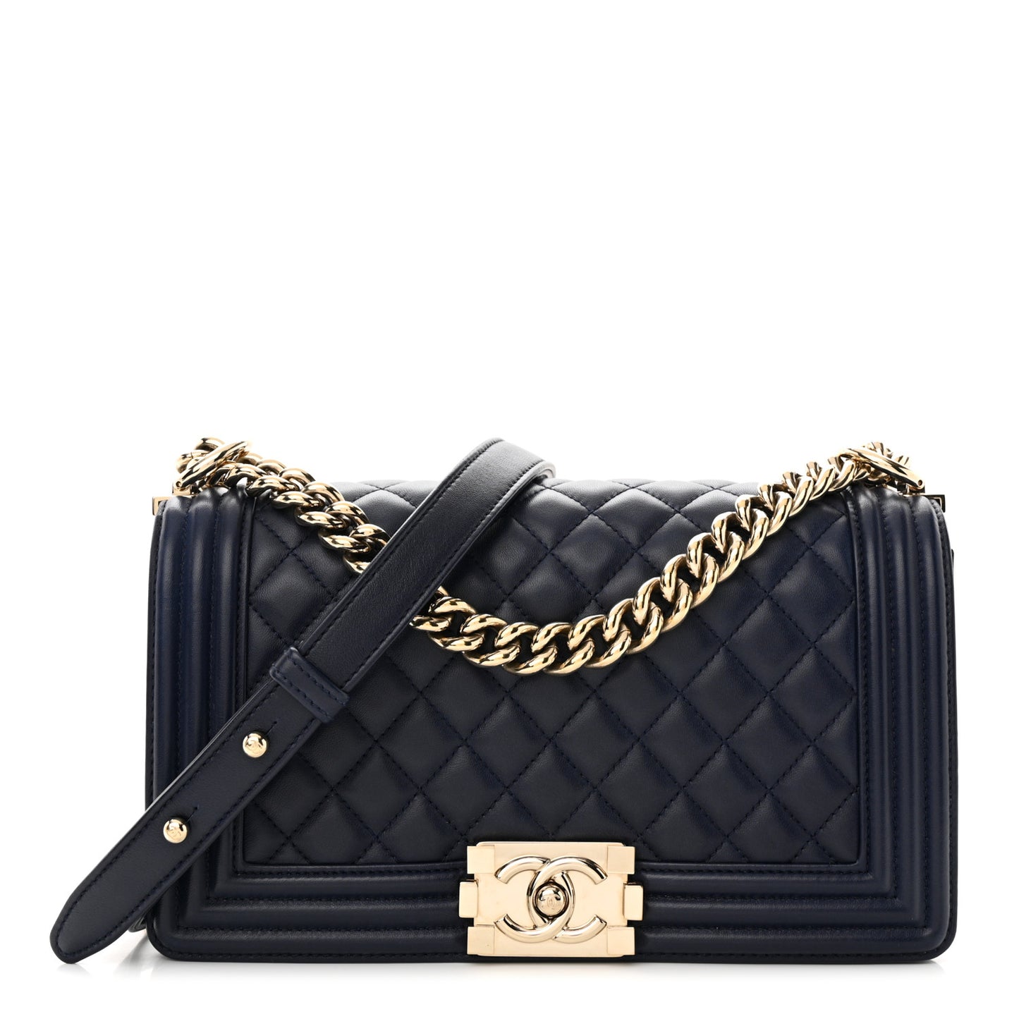 Lambskin Quilted Medium Boy Flap Dark Blue