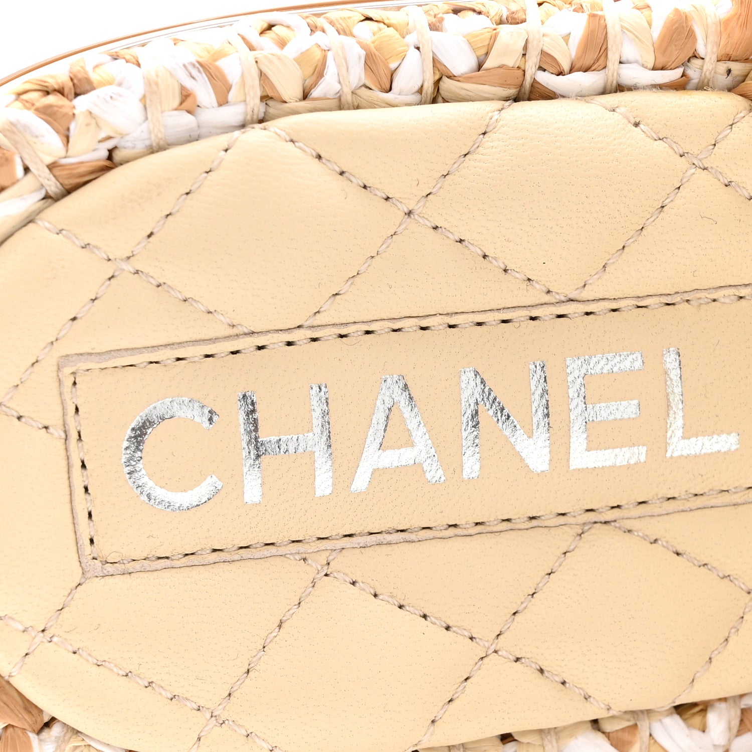 Chanel Raffia Lambskin Woven Chain CC Toe Ring Sandals 40 Beige White 7 of 10