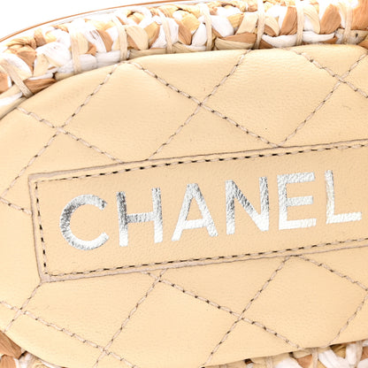 Chanel Raffia Lambskin Woven Chain CC Toe Ring Sandals 40 Beige White 7 of 10