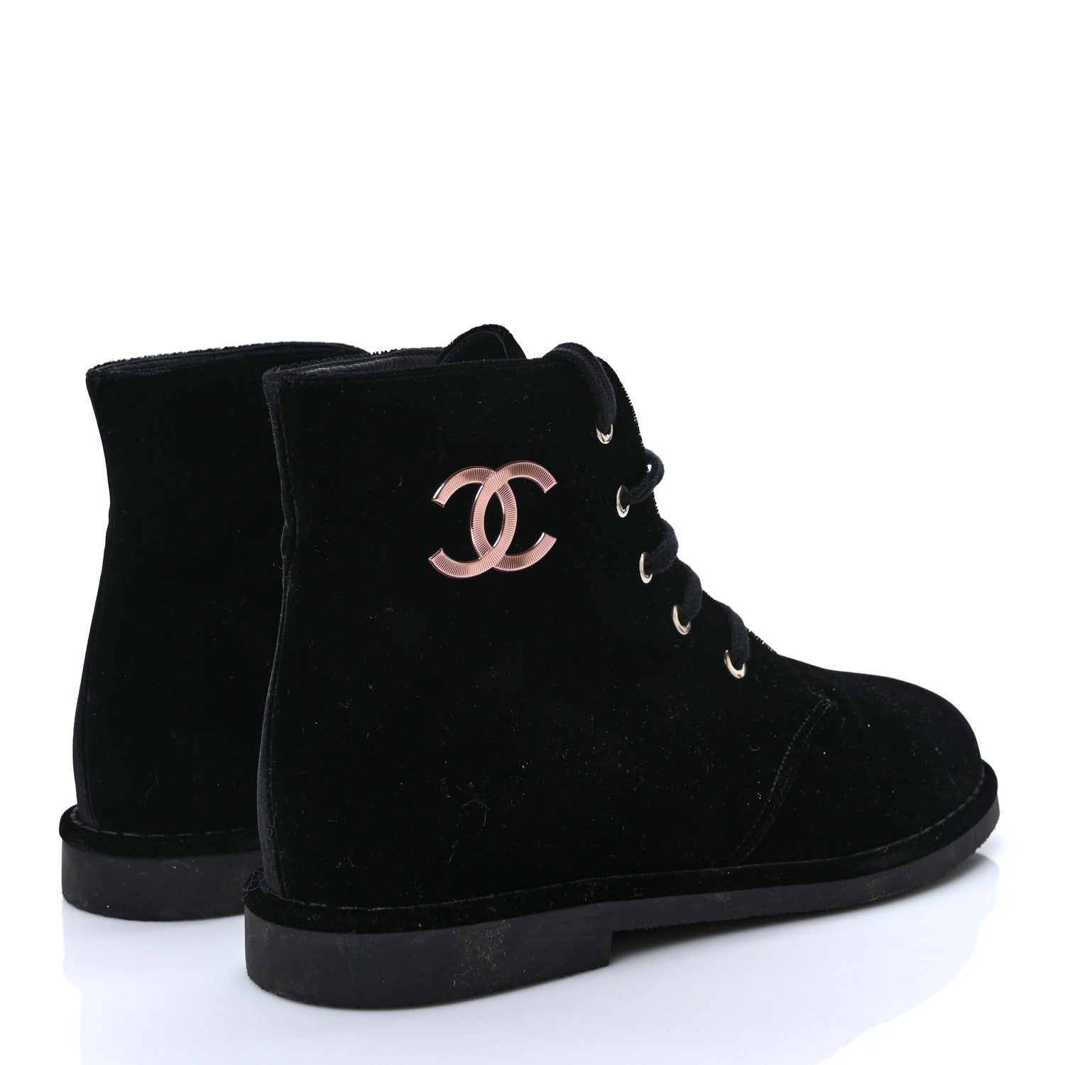 Chanel Velvet CC Lace Up Boots 41 Black 4 of 6