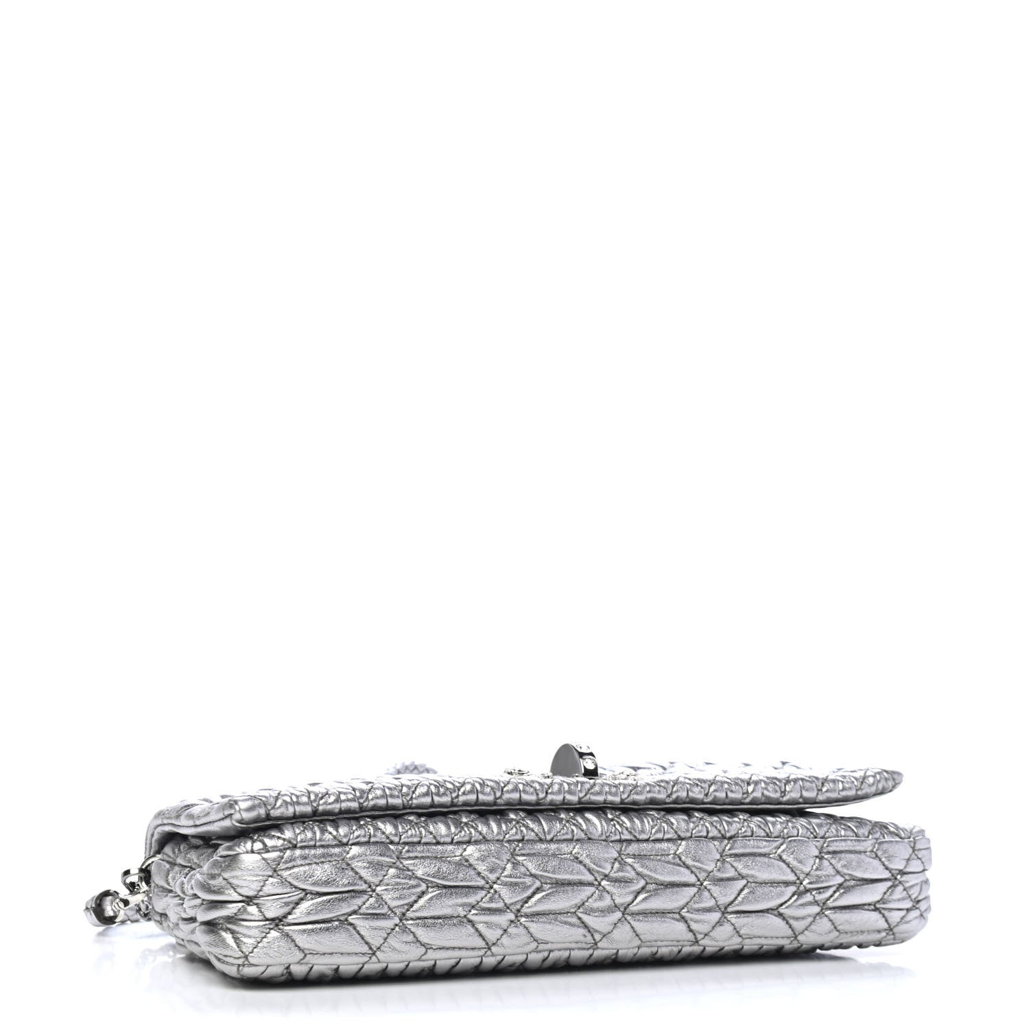 Miu Miu Metallic Nappa Matelasse Crystal Flap Clutch Cromo 3 of 4