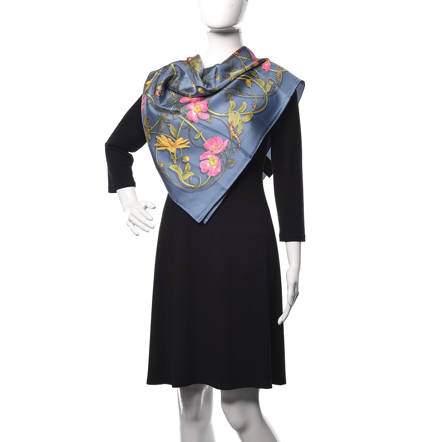 Silk Twill Flowerwebby Square Scarf Sky Blue