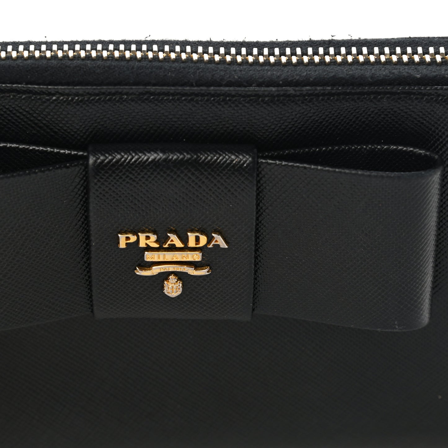 Saffiano Fiocco Bow Zip Around Wallet Black