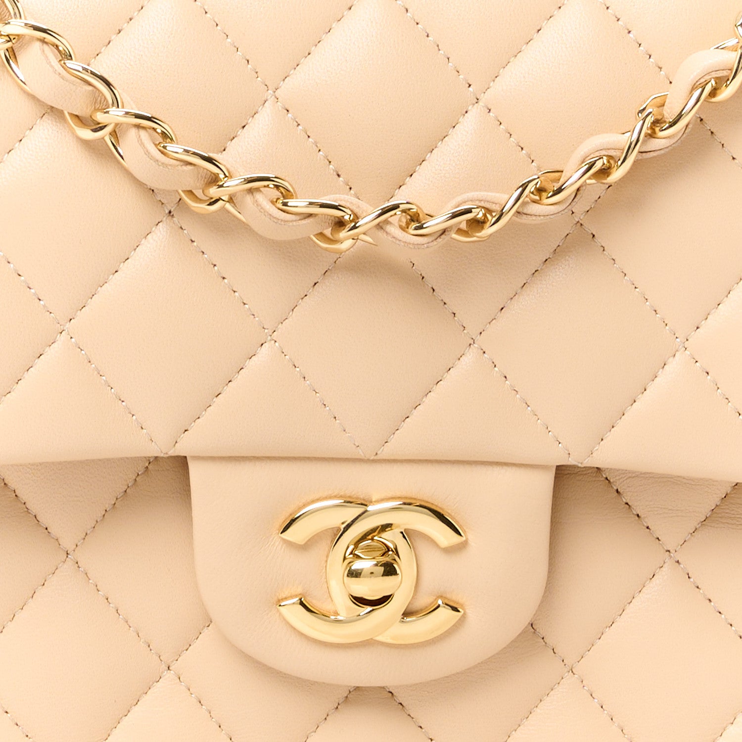 Chanel Lambskin Quilted Medium Double Flap Beige 9 of 13