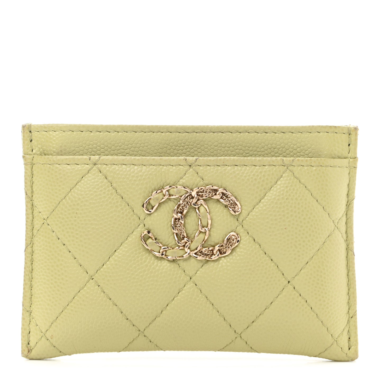 Caviar Quilted French New Wave Card Holder Light Green