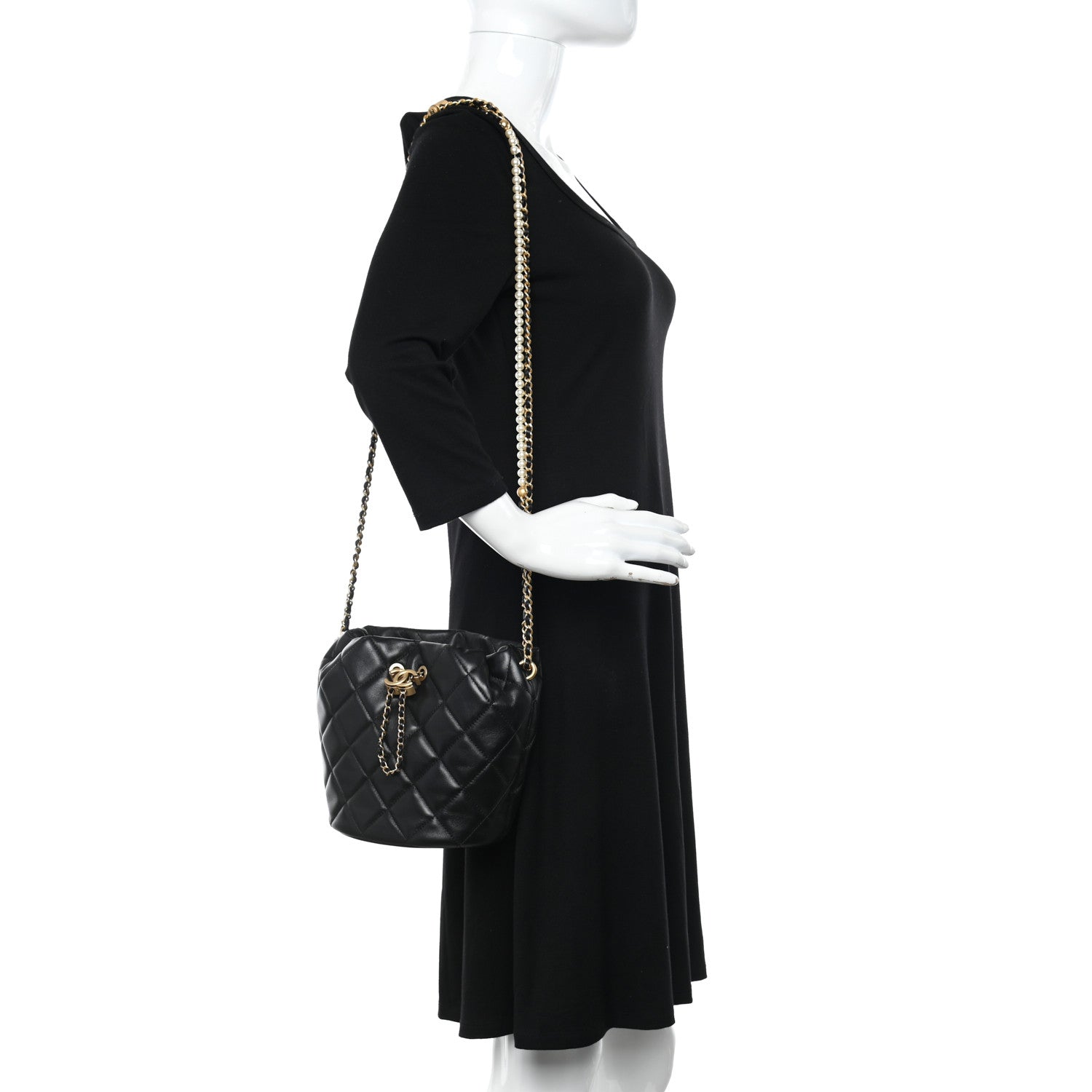 Chanel Lambskin Quilted My Perfect Chain Bucket Drawstring Bag Black 2 of 10