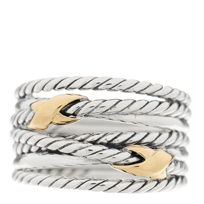 David Yurman Sterling Silver 18K Yellow Gold Double X Crossover Ring 54 7 1 of 4