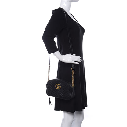 Gucci Calfskin Matelasse Small GG Marmont Chain Shoulder Bag Black 2 of 10