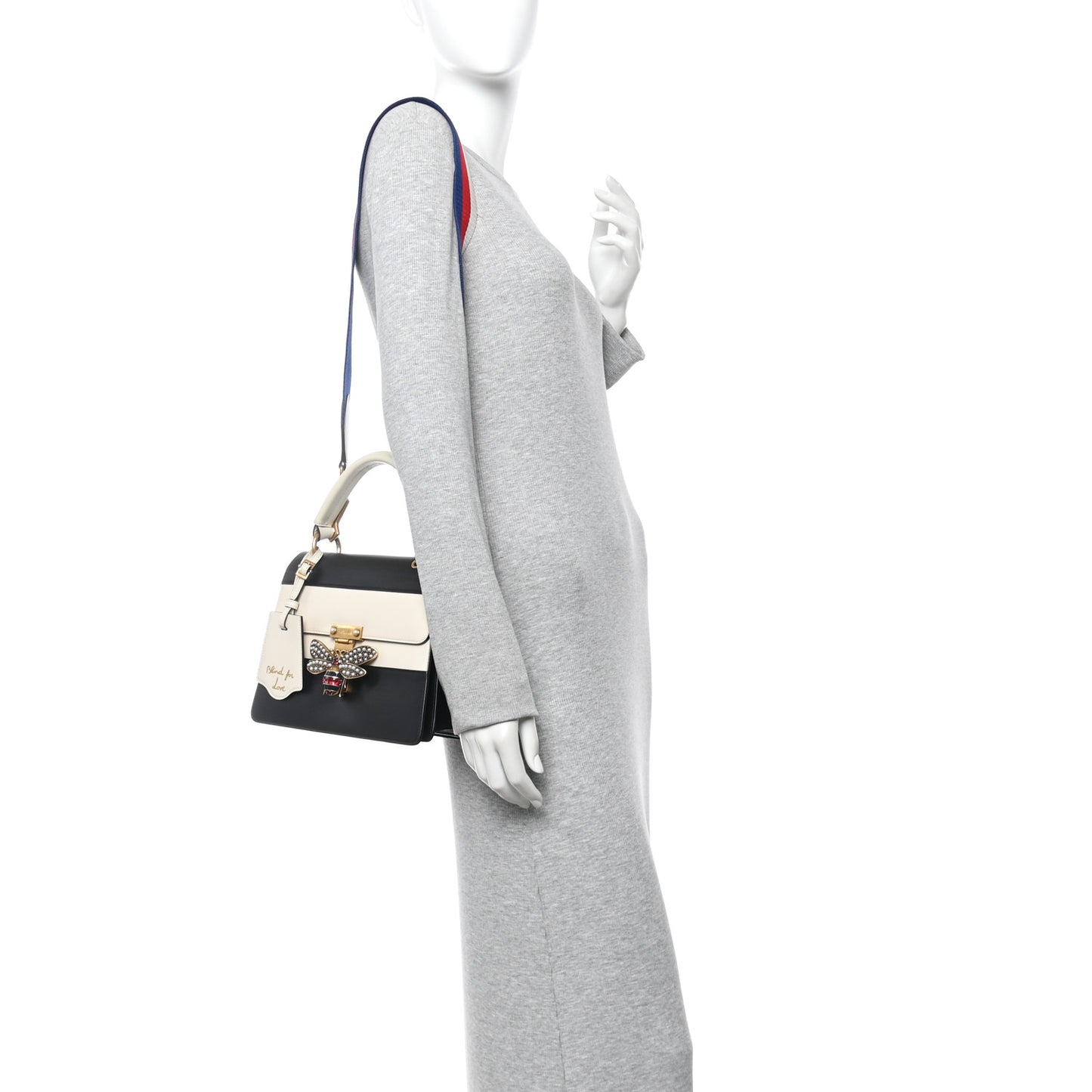 Calfskin Sylvie Web Small Queen Margaret Top Handle Bag Black White