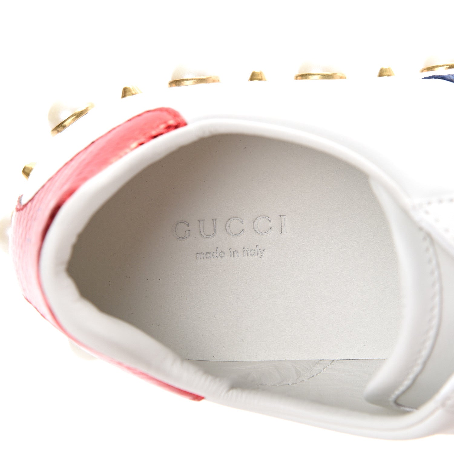 Gucci Calfskin Ayers Web Pearl Studded Womens Ace Sneakers 38.5 White 7 of 8