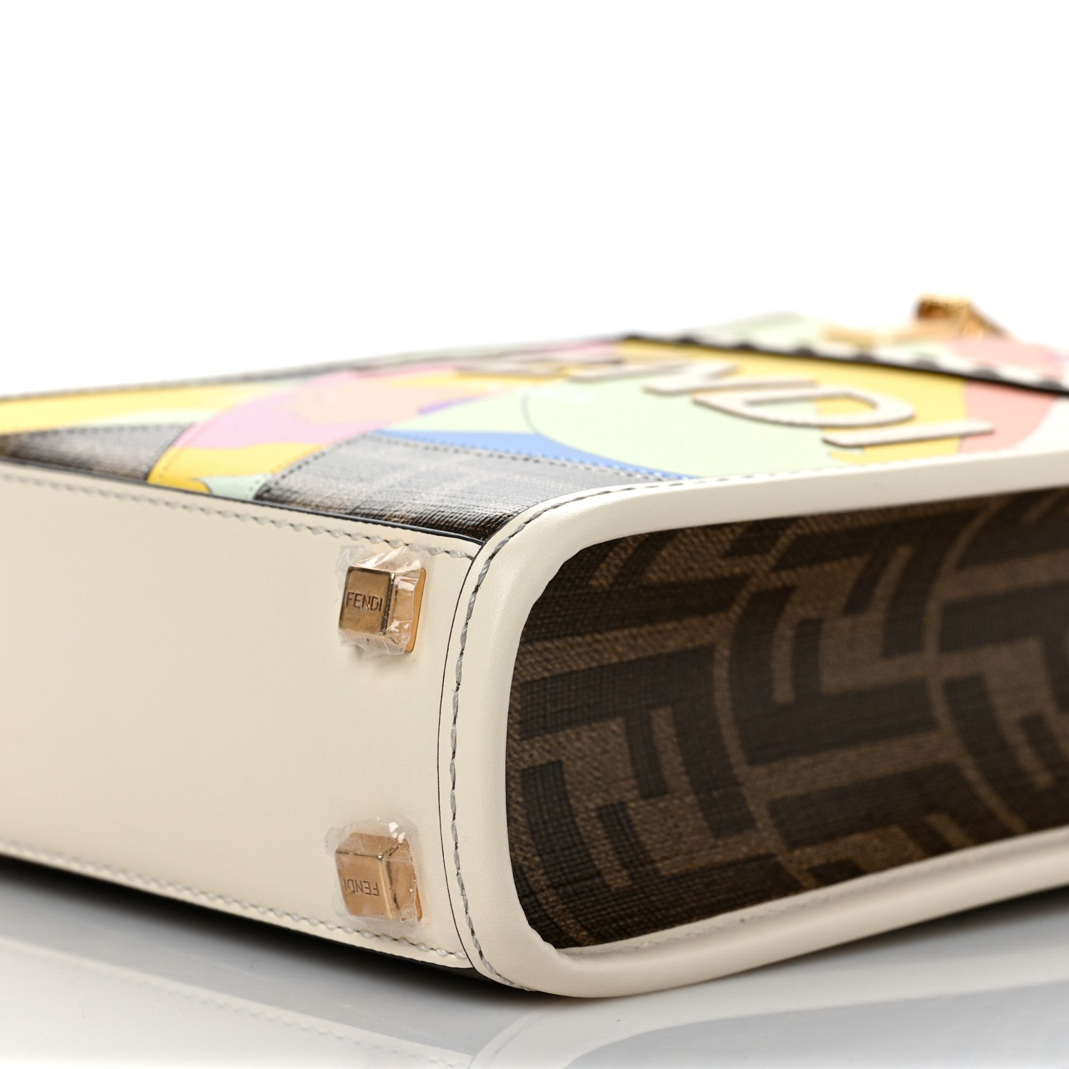Fendi Glazed Fabric Vitello King Plexiglass FF 1974 Logo Hairdo Girls Inlay Mini Fendi Sunshine Shopper Tote Mogano Panna Multicolor 8 of 9