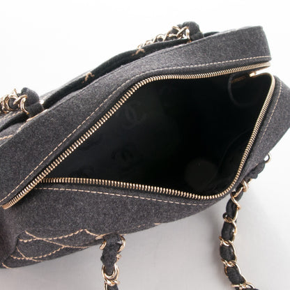 Chanel Wool Contrast Stitch Surpique Shoulder Bag Charcoal 5 of 7