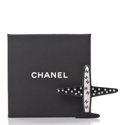 Chanel Resin Pearl CC Airplane Brooch Black White 6 of 6