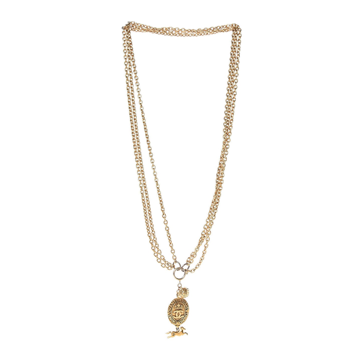 CC Medallion Multi Strand Long Necklace in Gold