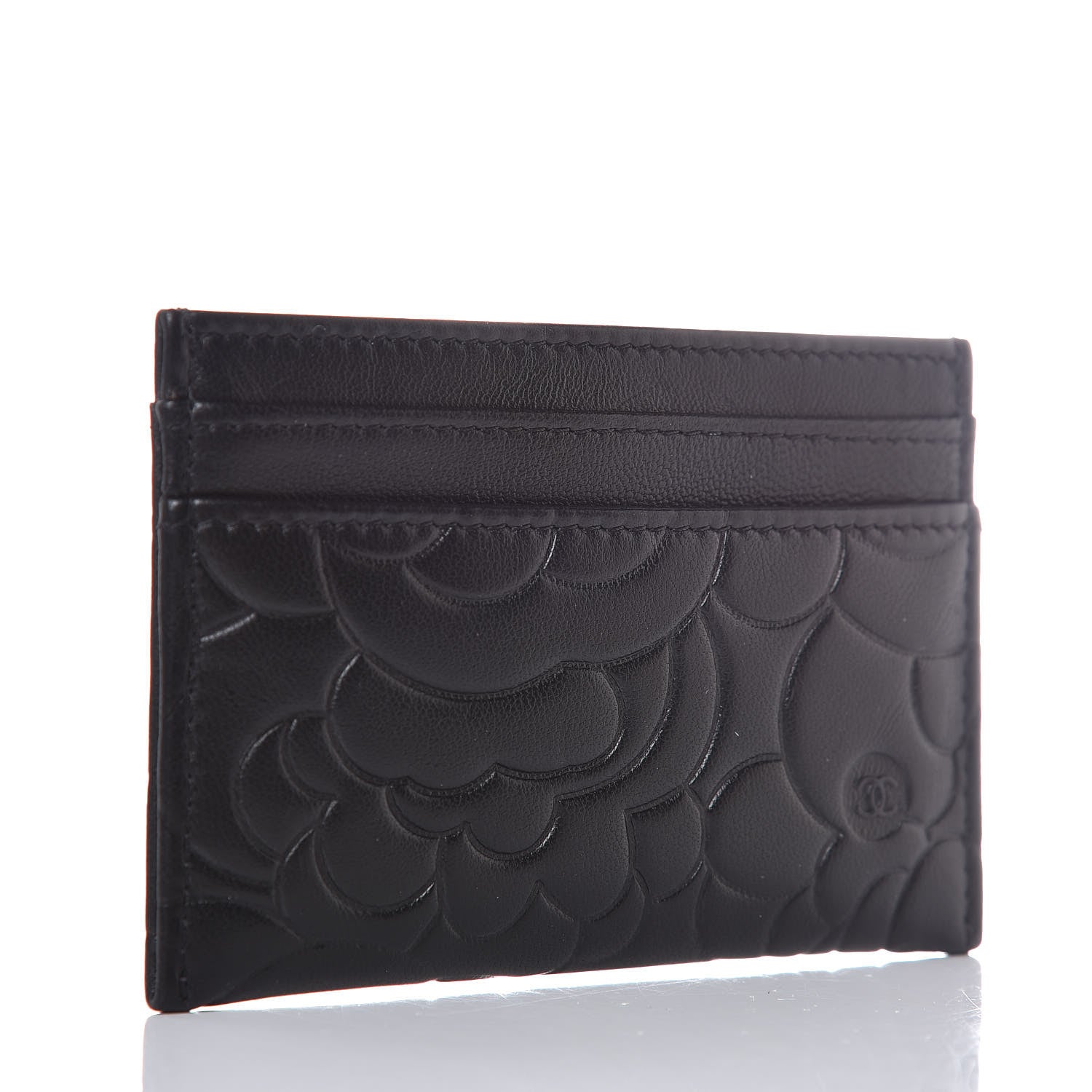 Chanel Lambskin Camellia Embossed Card Holder Black 3 of 9