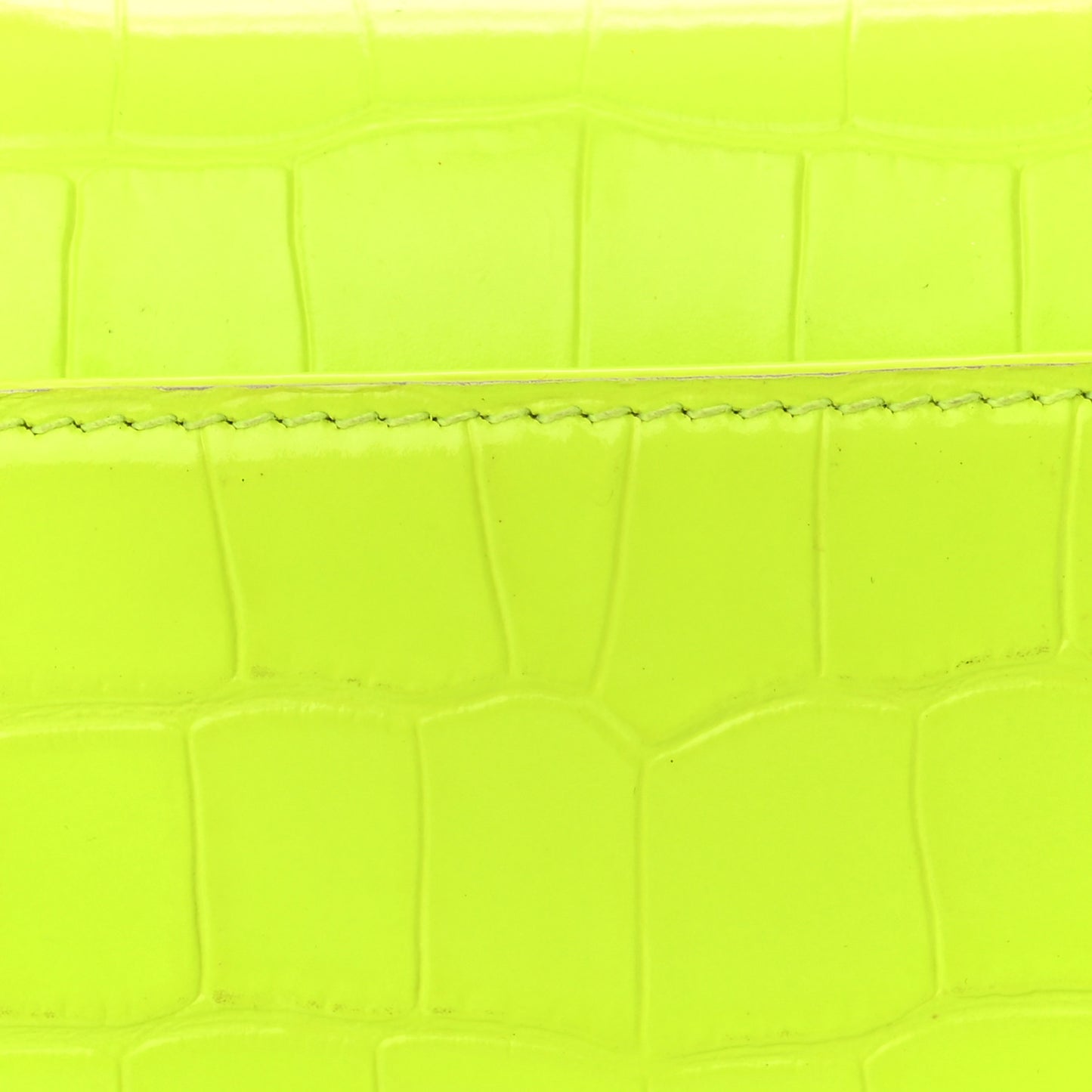 Shiny Calfskin Crocodile Embossed Hourglass Top Handle Bag XS Fluo Yellow