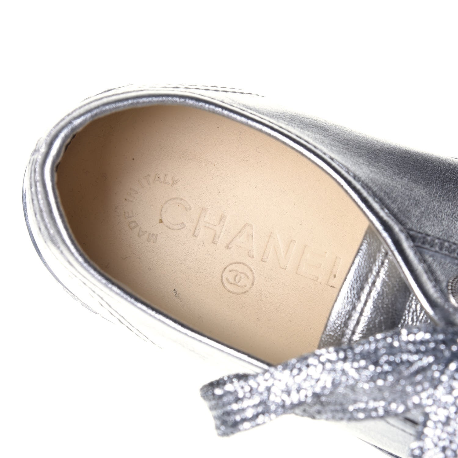 Chanel Laminated Lambskin Sneakers 39.5 Silver 7 of 10