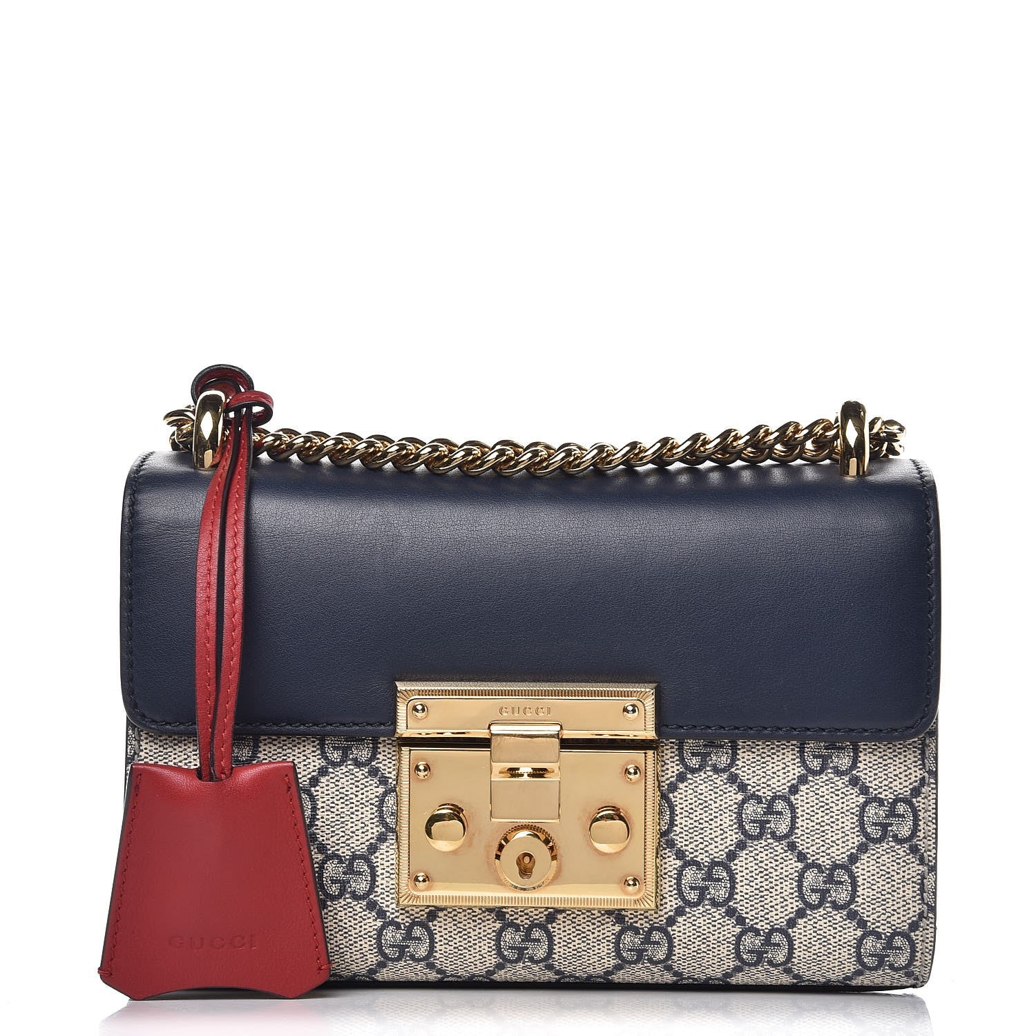 Gucci GG Supreme Monogram Moon Calfskin Small Padlock Shoulder Bag Beige Blue Mystic White Hibiscus Red 1 of 8