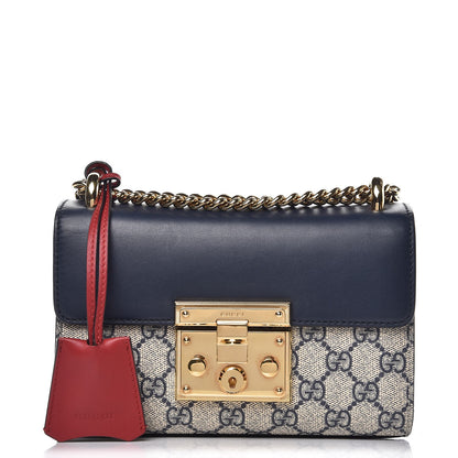 Gucci GG Supreme Monogram Moon Calfskin Small Padlock Shoulder Bag Beige Blue Mystic White Hibiscus Red 1 of 8