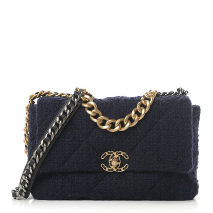 Chanel Tweed Quilted Large Chanel 19 Flap Navy Blue 1 of 12