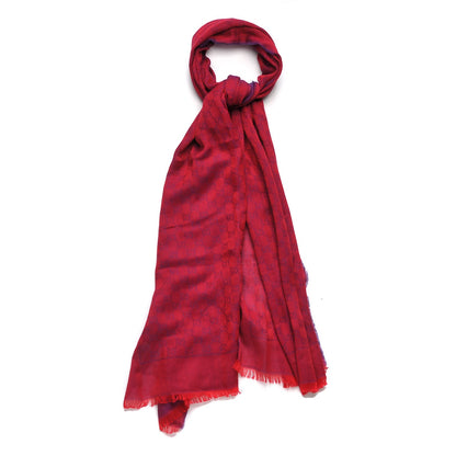 Gucci Cotton GG Monogram Summer Sten Fringe Scarf Red Dark Purple 1 of 6