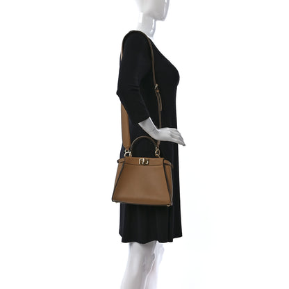 Fendi Vitello Seta Canvas FF Embroidered Mini Peekaboo Iconic Satchel Miele Scuro Poudre 2 of 10