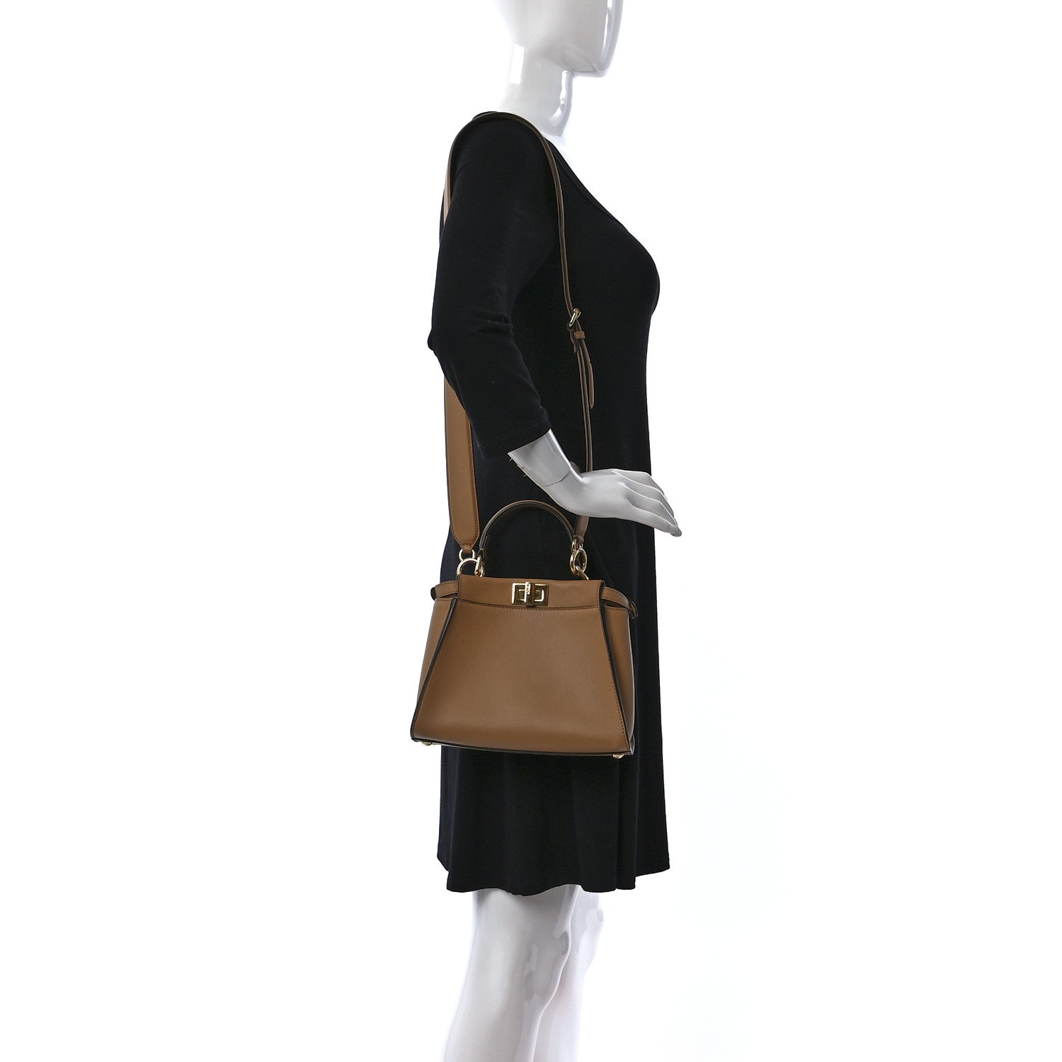 Fendi Vitello Seta Canvas FF Embroidered Mini Peekaboo Iconic Satchel Miele Scuro Poudre 2 of 10