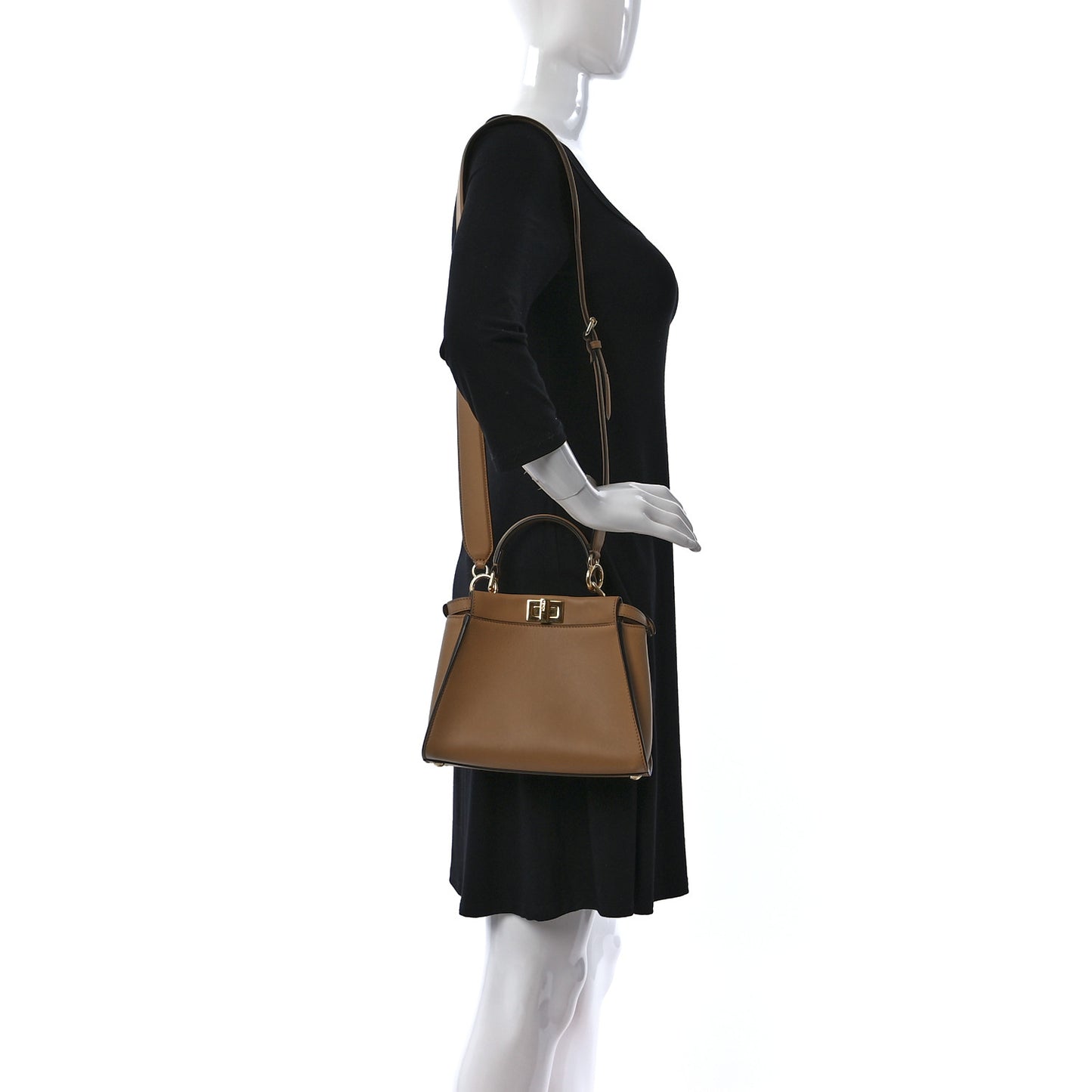 Vitello Seta Canvas FF Embroidered Mini Peekaboo Iconic Satchel Miele Scuro Poudre