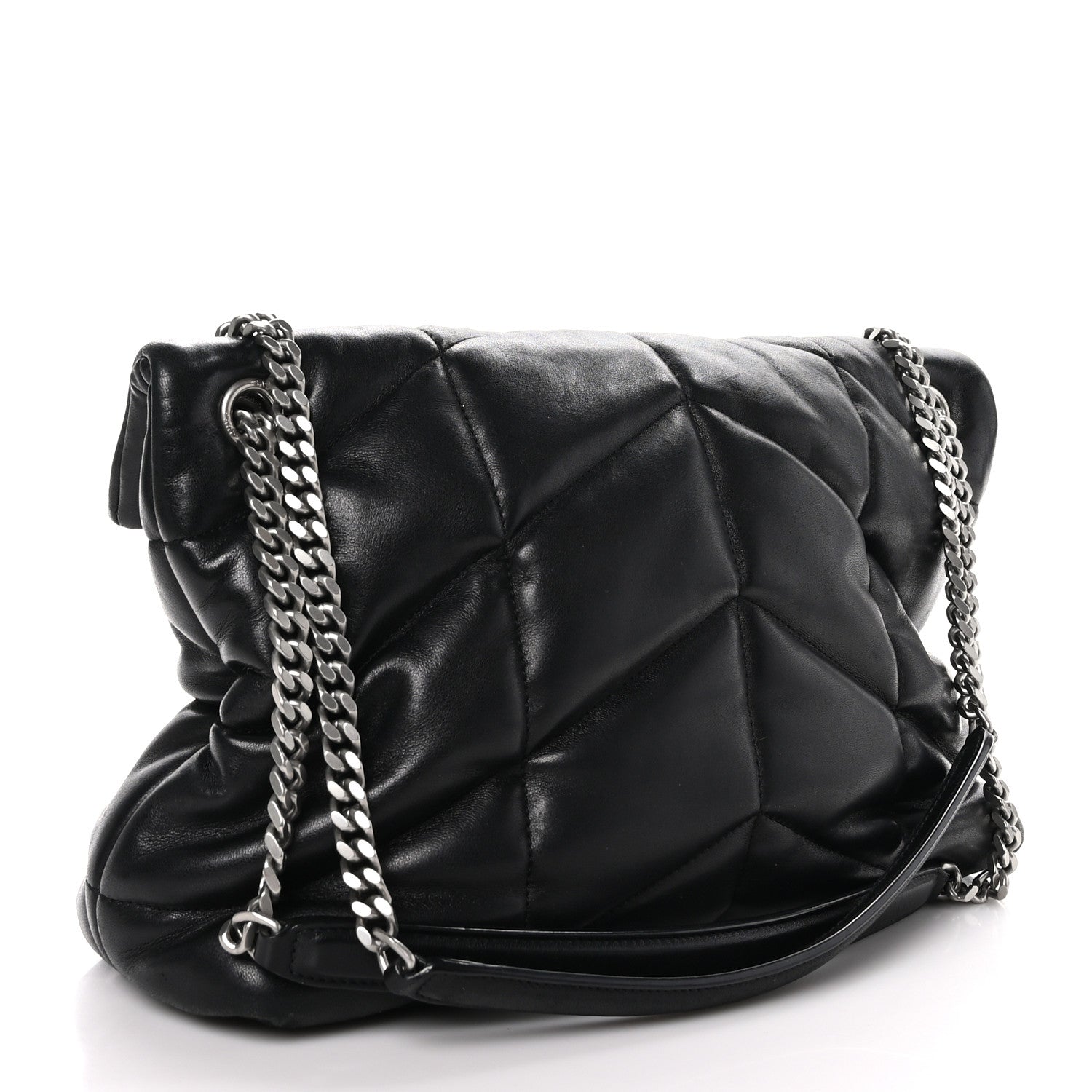 Saint Laurent Lambskin Quilted Medium Loulou Puffer Monogram Chain Satchel Black 3 of 9
