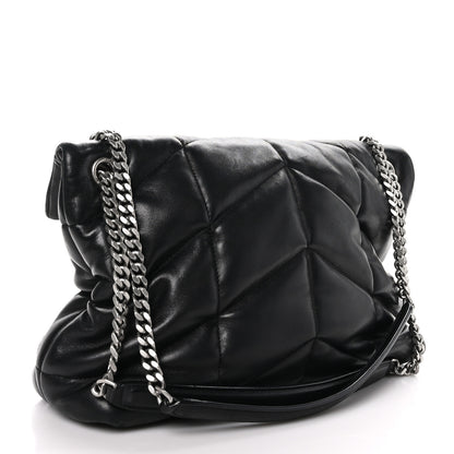 Saint Laurent Lambskin Quilted Medium Loulou Puffer Monogram Chain Satchel Black 3 of 9