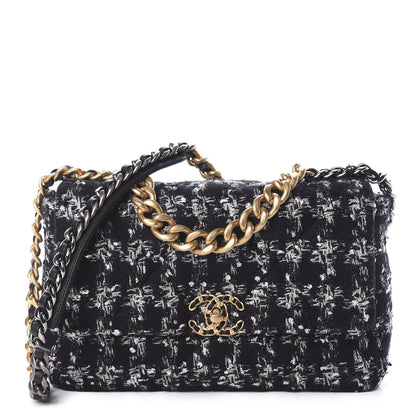 Chanel Tweed Quilted Large 19 Flap Black Ecru White 1 of 9