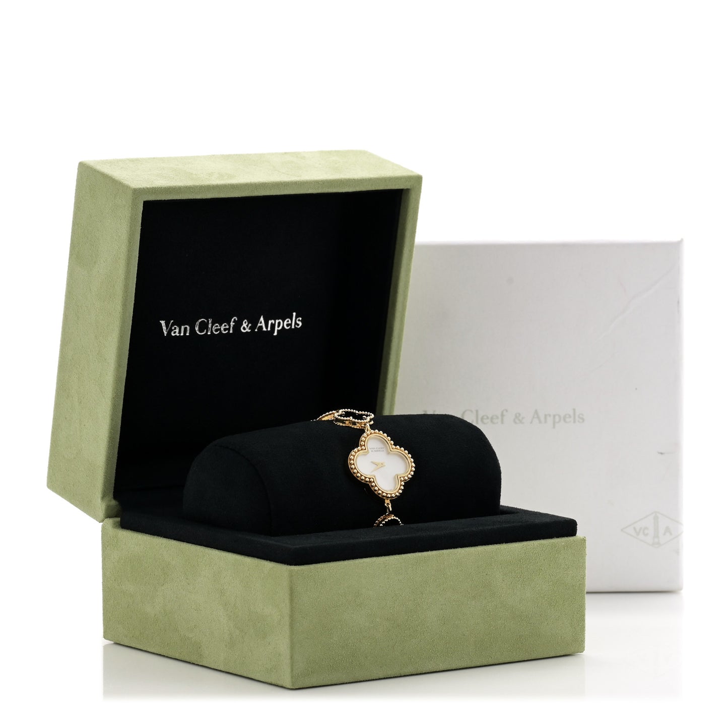 18K Yellow Gold Mother of Pearl Black Onyx 26mm Alhambra Quartz Watch
