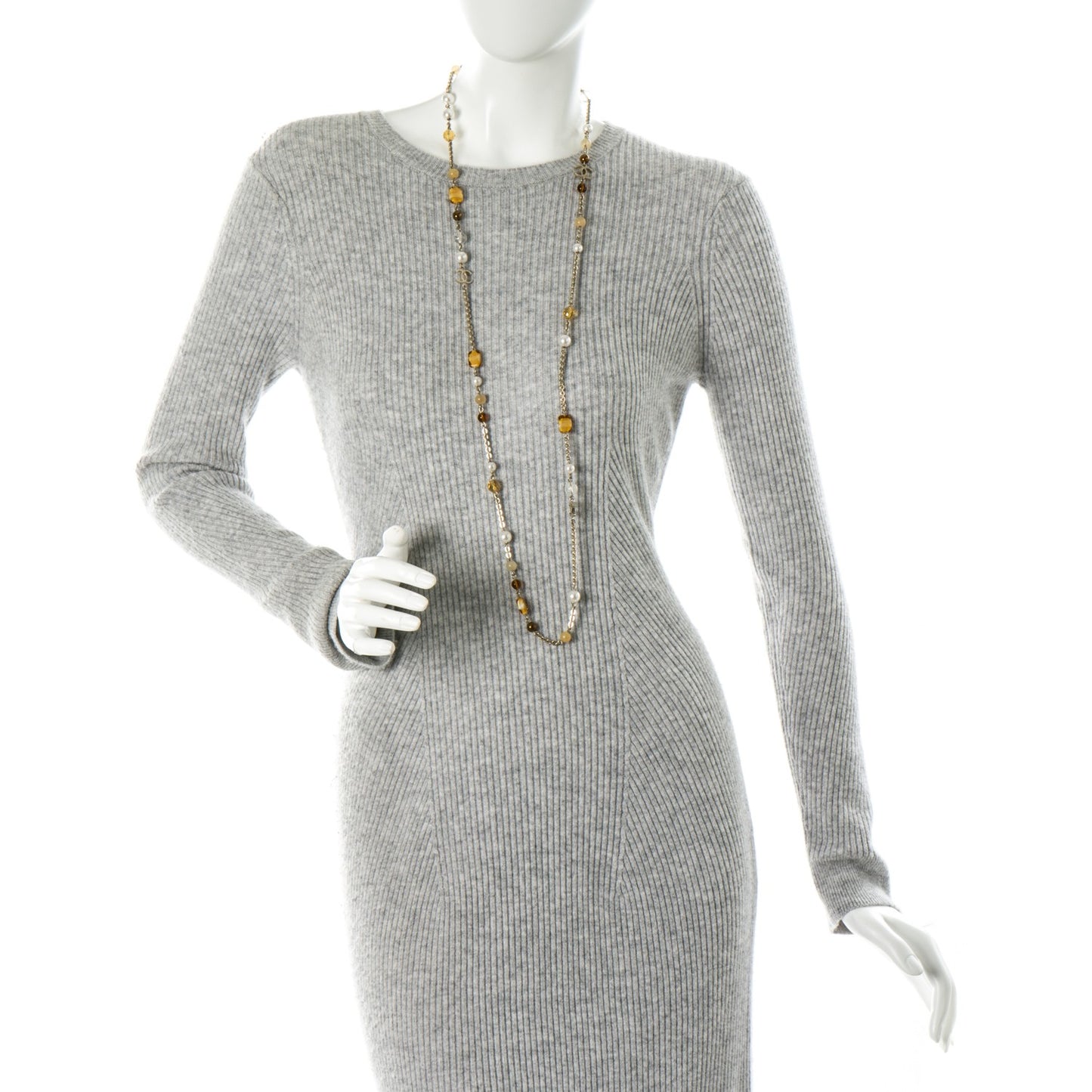 Pearl Beaded CC Long Necklace Yellow Gold