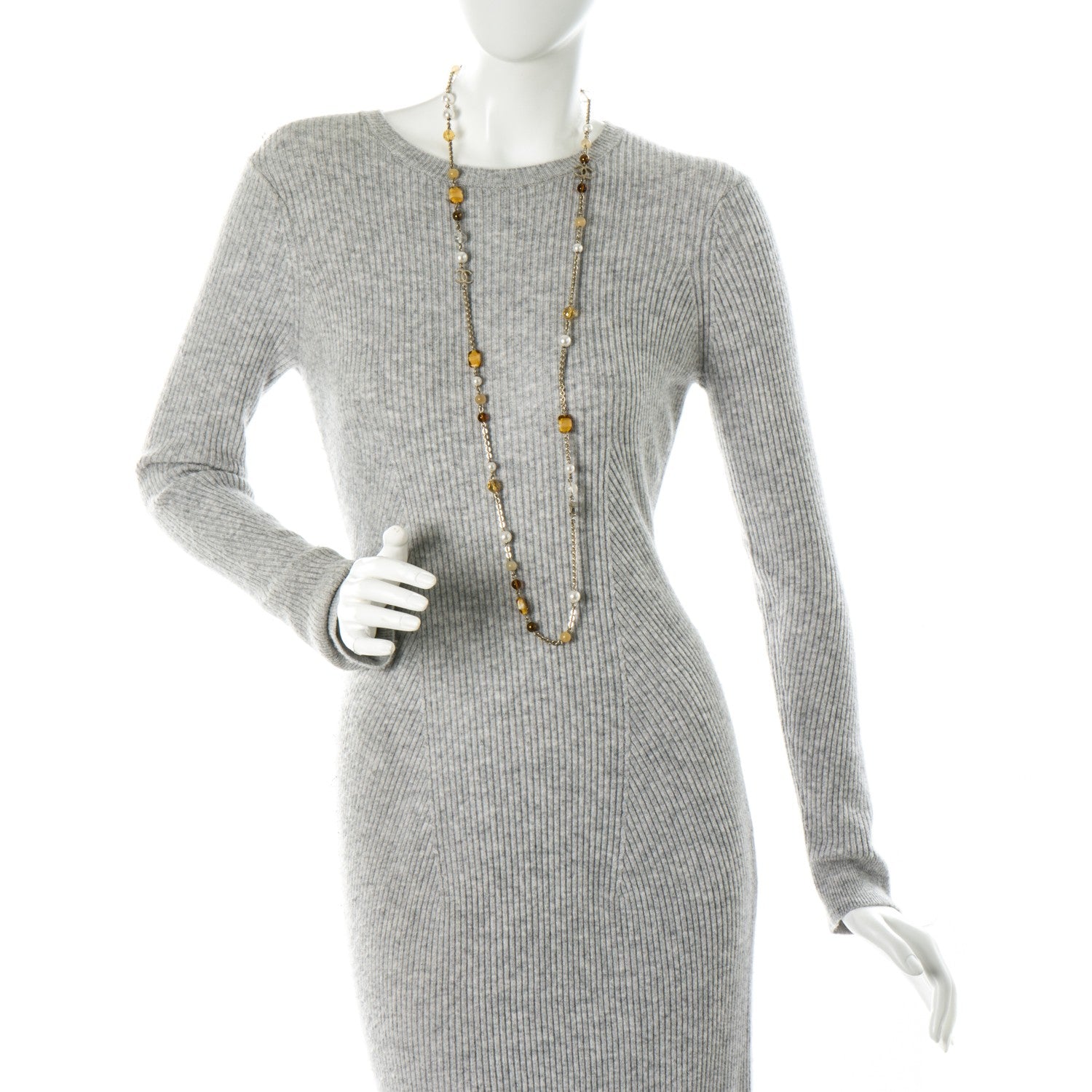 Chanel Pearl Beaded CC Long Necklace Yellow Gold 2 of 6