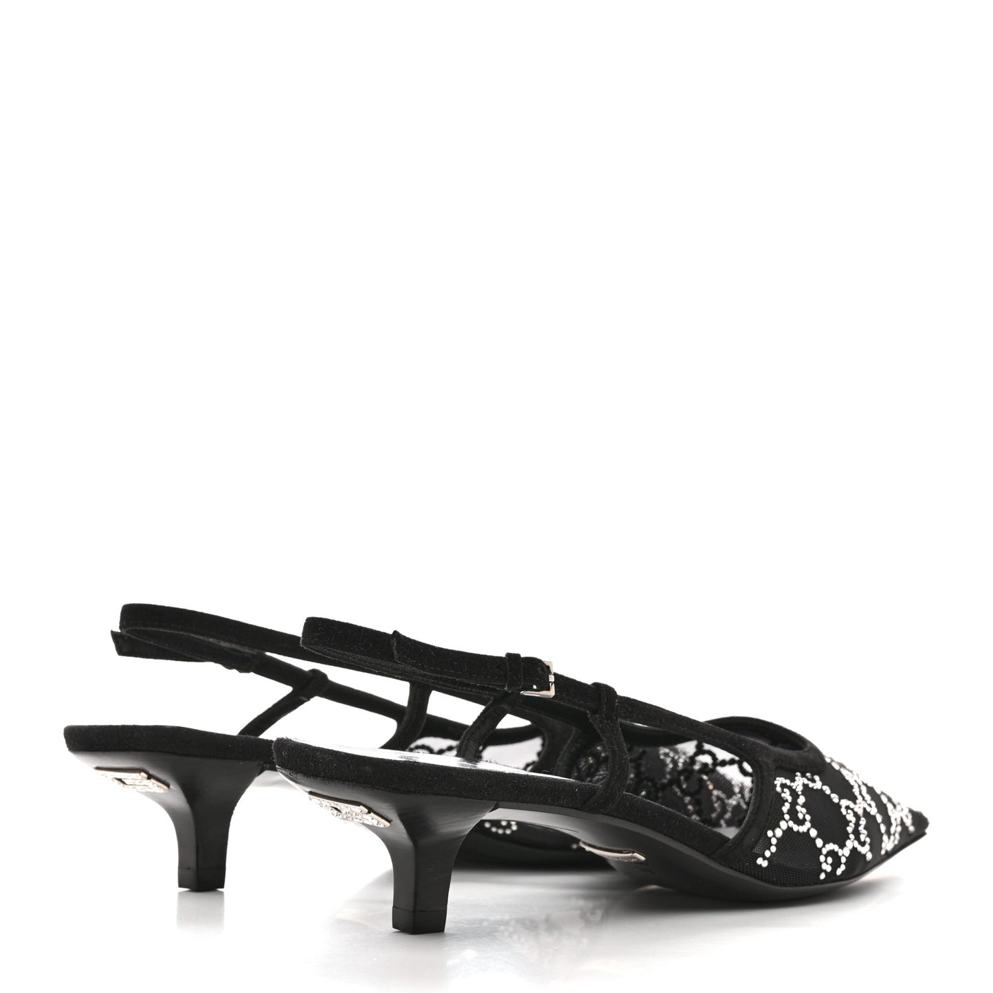 Tela Retino Kid Scamosciato Crystal GG Monogram Square G 35mm Slingback Pumps 39 Black