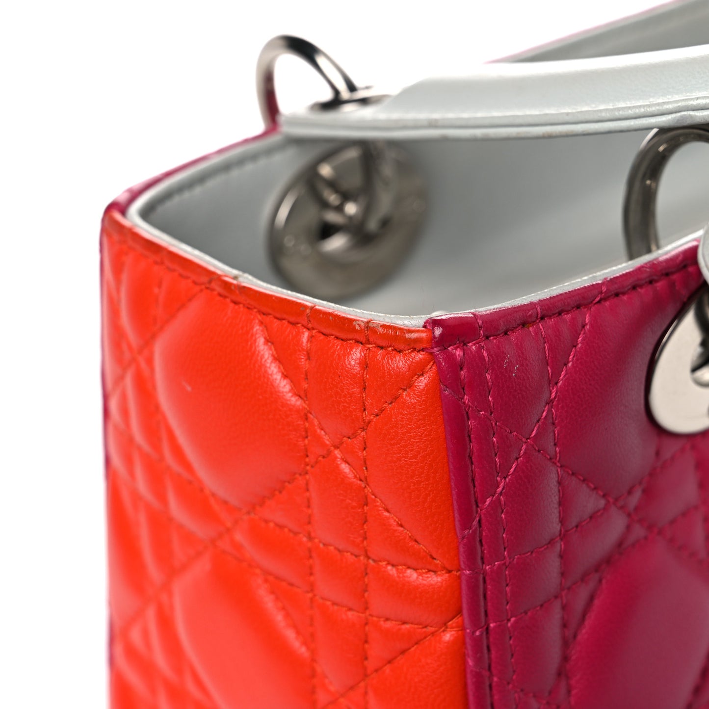 Lambskin Cannage Medium Tri-Color Lady Dior Fuchsia Orange