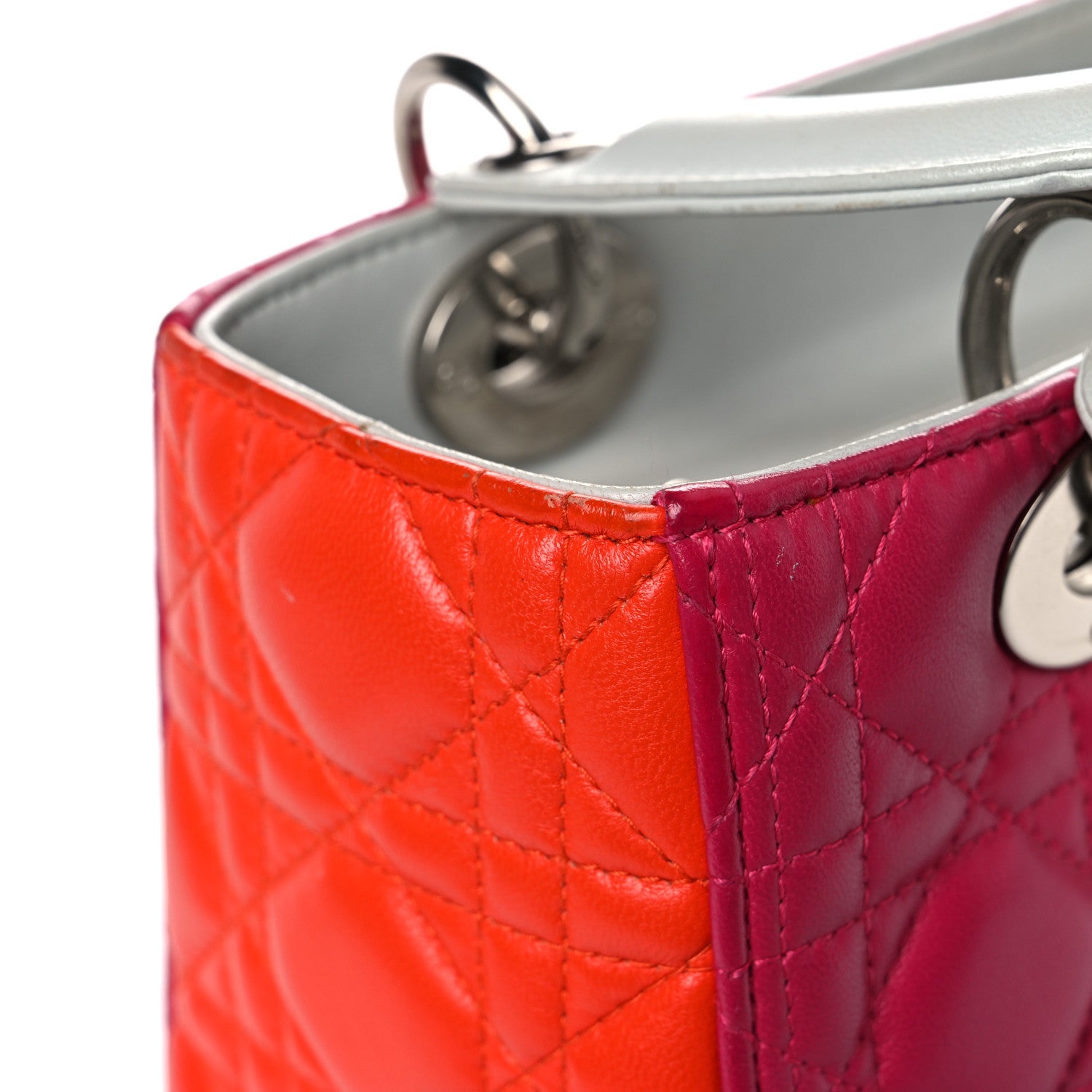 Christian Dior Lambskin Cannage Medium Tri-Color Lady Dior Fuchsia Orange 28 of 37