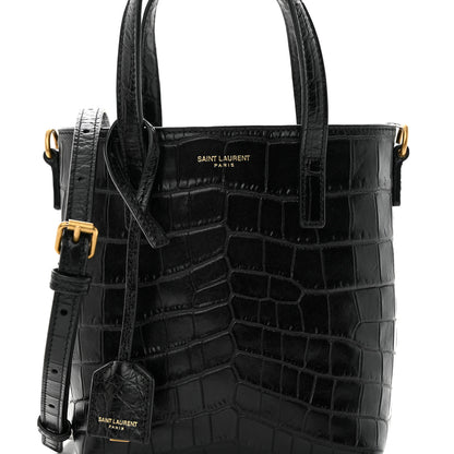 Saint Laurent Calfskin Crocodile Embossed Paris Mini Toy Shopper Tote Black 8 of 10