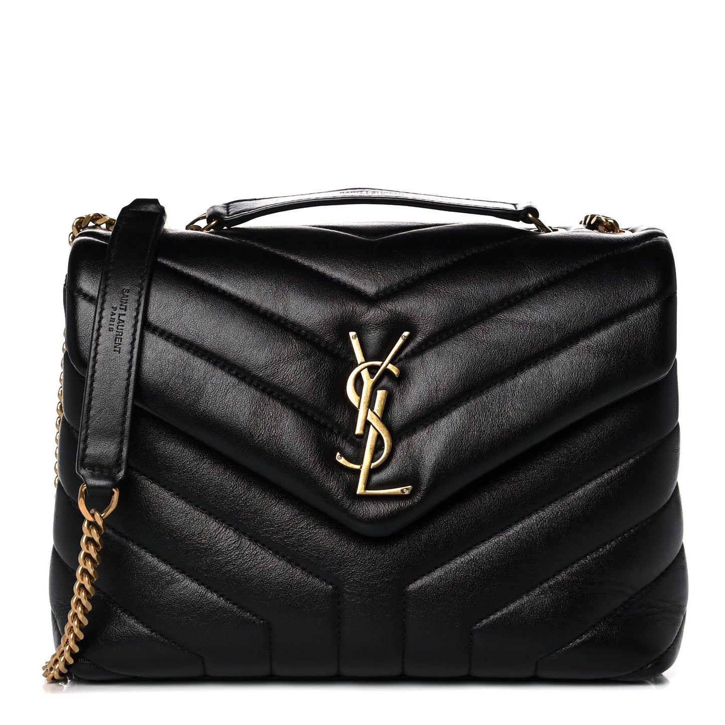 Calfskin Y Quilted Monogram Small Loulou Chain Satchel Black