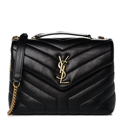 Saint Laurent Calfskin Y Quilted Monogram Small Loulou Chain Satchel Black 1 of 13