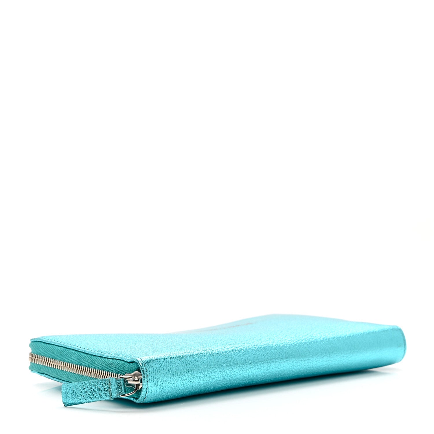 Balenciaga Metallic Goatskin Logo Everyday Continental Zip Around Wallet Turquoise Black 4 of 8