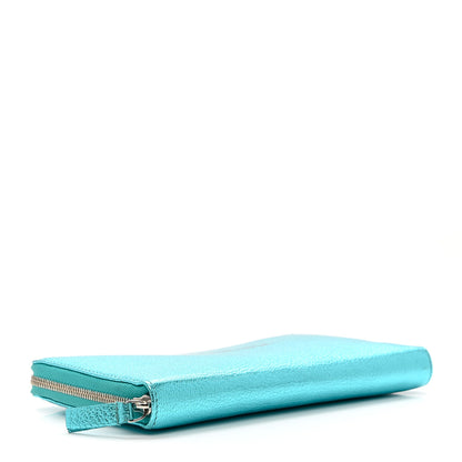 Balenciaga Metallic Goatskin Logo Everyday Continental Zip Around Wallet Turquoise Black 4 of 8