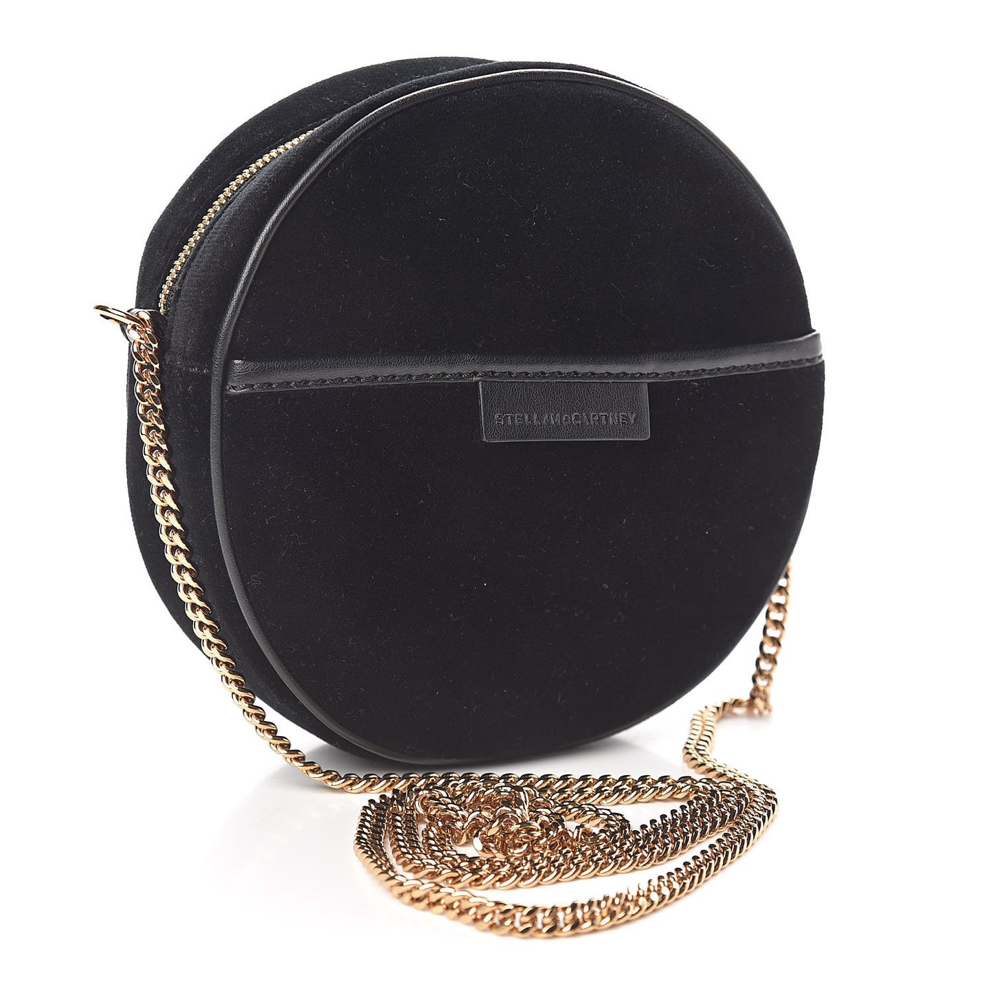 Velvet Crystal Monogram Mini Round Crossbody Bag Black