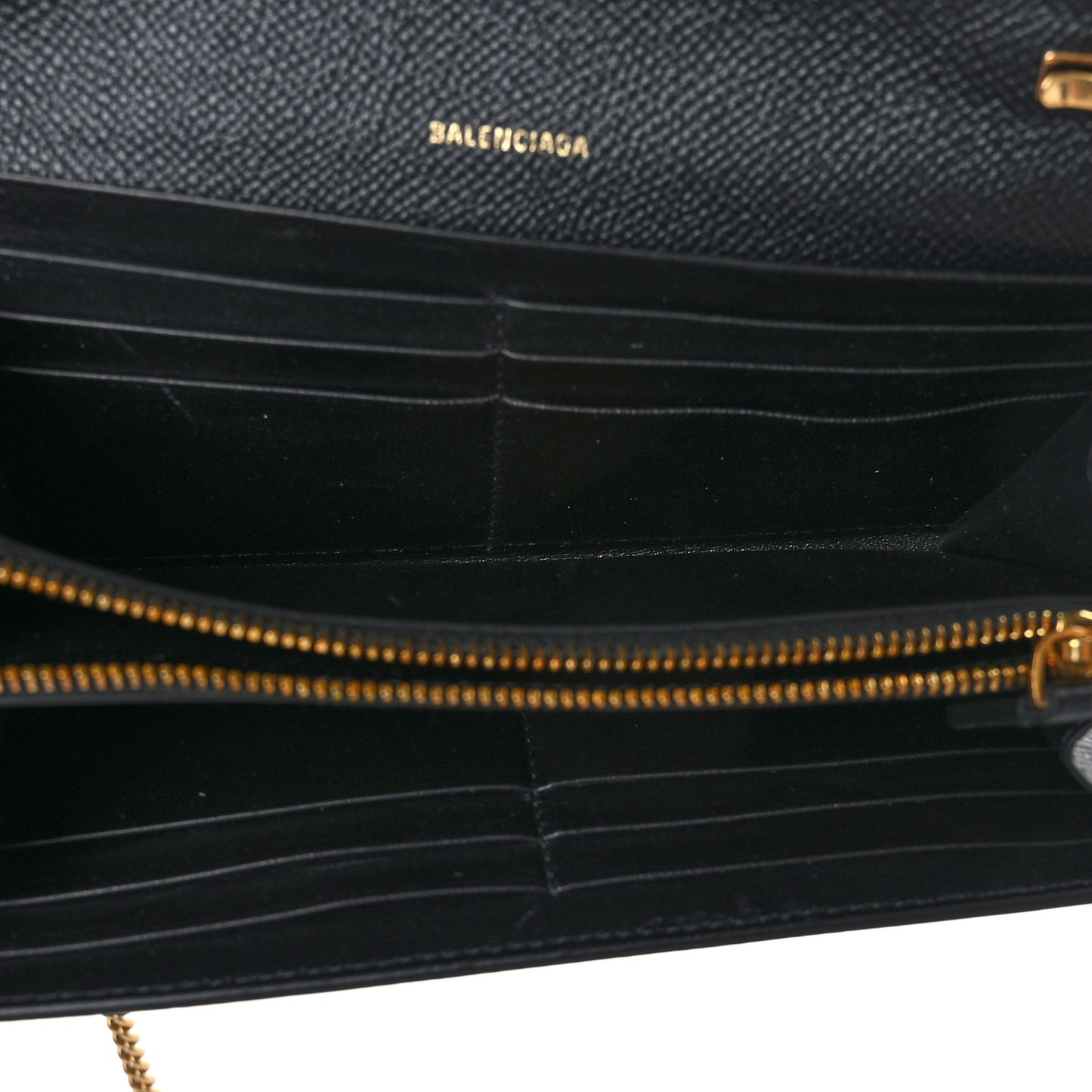 Signature Grained Calfskin Logo Ville Continental Wallet on Chain Black