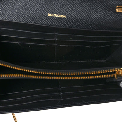 Balenciaga Signature Grained Calfskin Logo Ville Continental Wallet on Chain Black 5 of 8